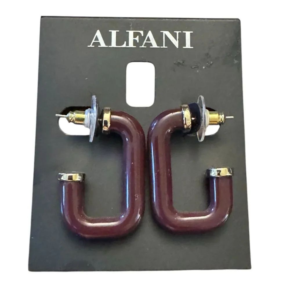 Alfani Gold Link Hoop Burgundy Earrings
